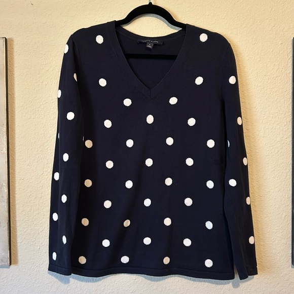 Tommy Hilfiger navy polkadot long sleeve v-neck sweater - Picture 2 of 5